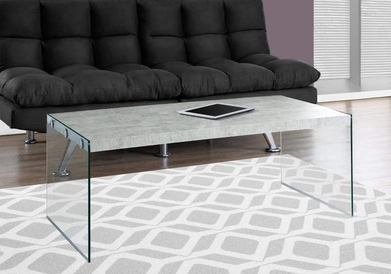 Monarch 44" Contemporary Tempered Glass Base Accent Coffee Table - Grey Cement-Look Top Finish