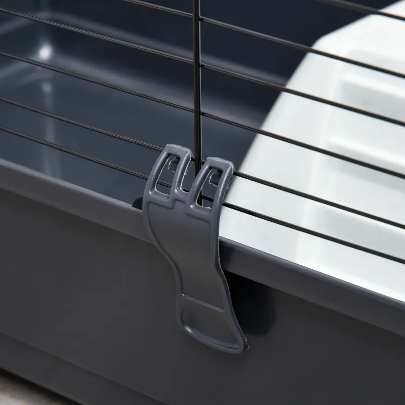 PawHut Two-Story Small Animal Cage Removable from Stand, Pet Habitat with Shelf & Wheels, 33" x 18.5" x 35", Charcoal Gray