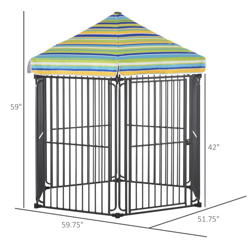 PawHut Heavy-Duty Outdoor Dog Kennel 60"x52" with Weather-Resistant Roof, Secure Metal Pet Cage for Backyard