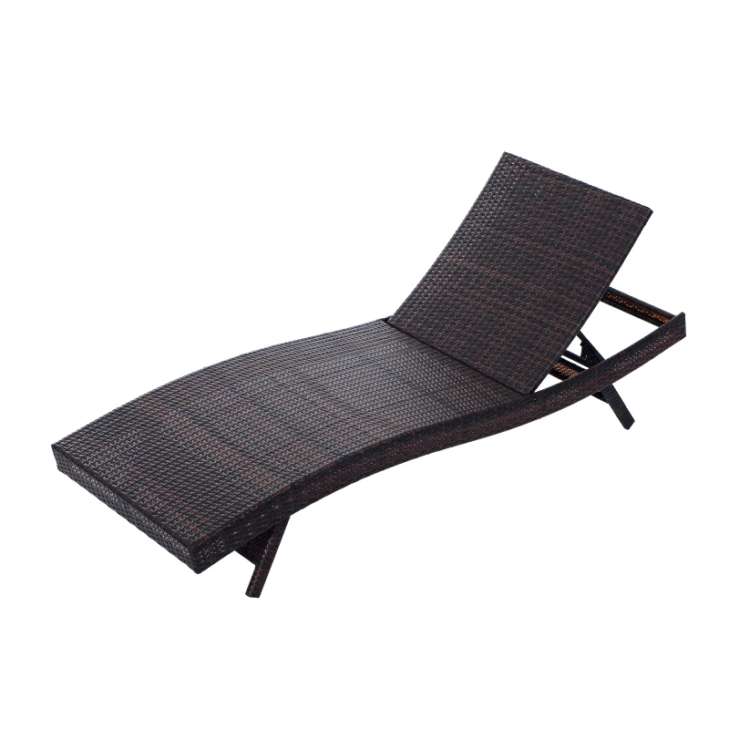 Outsunny Patio Wicker Lounger Chair, Outdoor PE Rattan Foldable Chaise Chair with 5 Position Adjustable Back, Padded Cushion, Cream