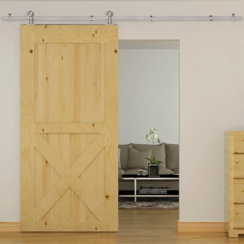 HOMCOM 6.6ft Stainless Steel Sliding Barn Door Hardware Kit Provides Smooth and Quiet Operation, 39" Wide Door