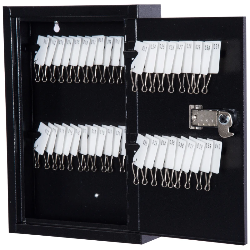 HOMCOM Lockable Steel Key Cabinet Wall Mounted w/ Key Tags Black