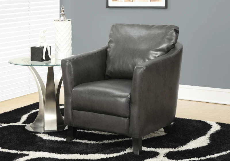 Monarch Elegant Plush Upholstered Leather-Look Accent Club Chair - Charcoal Grey