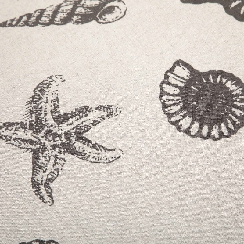 HOMCOM Linen-Touch Upholstered Fabric Ottoman Bench for Bedroom, Entryway, Living Room, Beige with Seashells