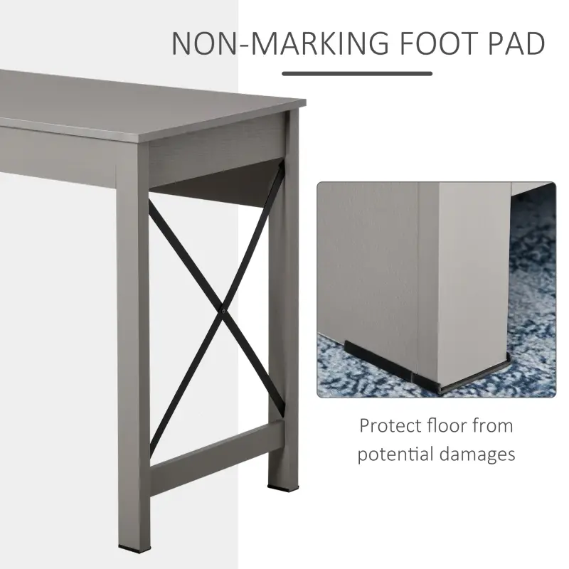 HOMCOM Home Office Writing Desk with Lower Storage Cabinet and X Bar Metal Frame, Grey