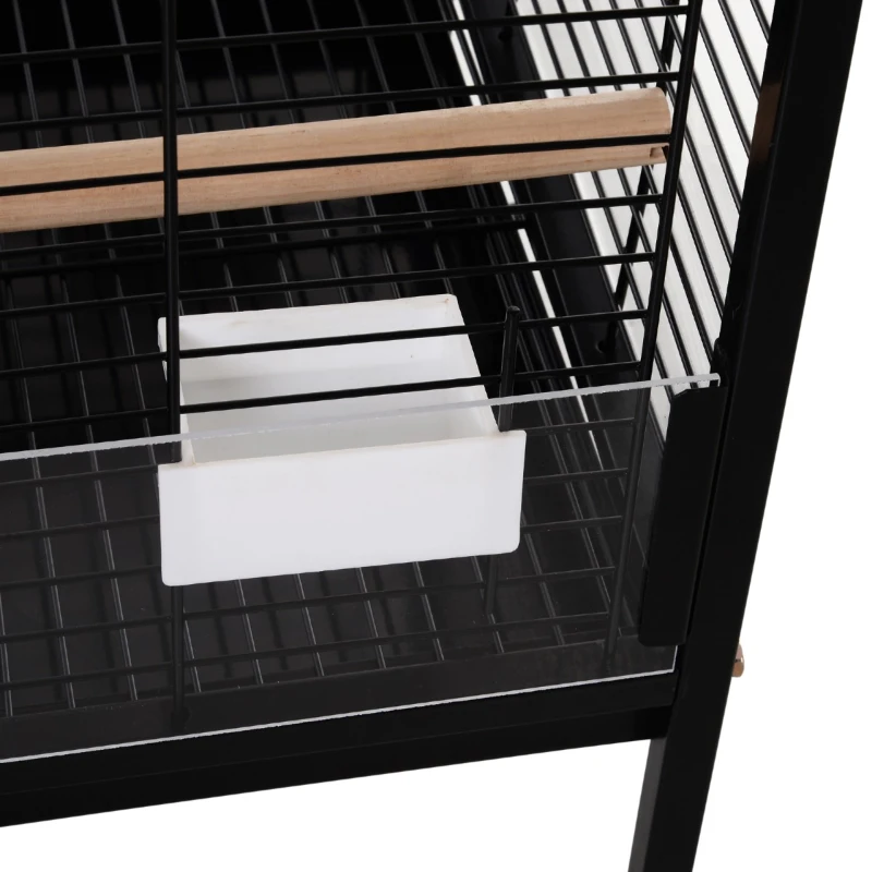 PawHut Metal Bird Parrot Cage With Rolling Standing 5ft w/ perches and bowls Black