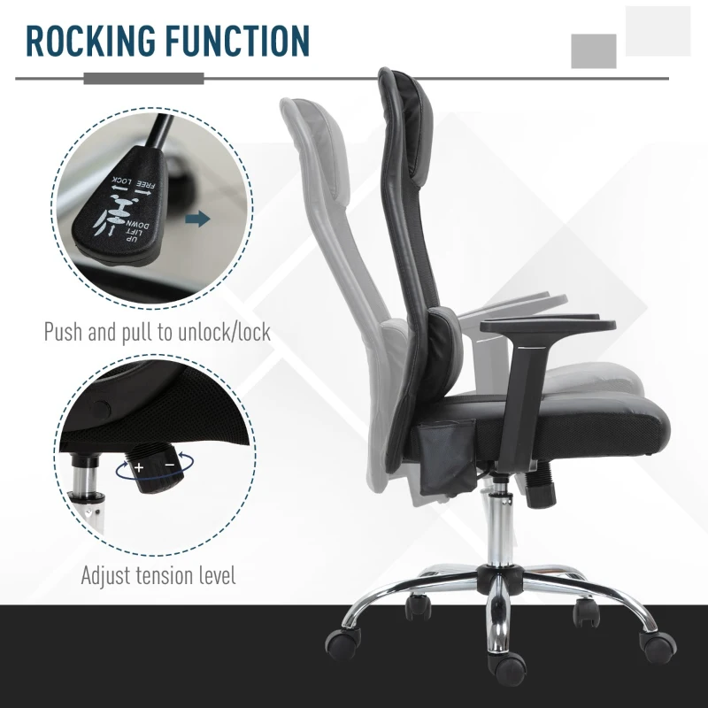 Vinsetto Mesh Office Chair with Rechargeable Electric Vibration Massage Lumbar Rocking, with Pillow, Wheels - Black