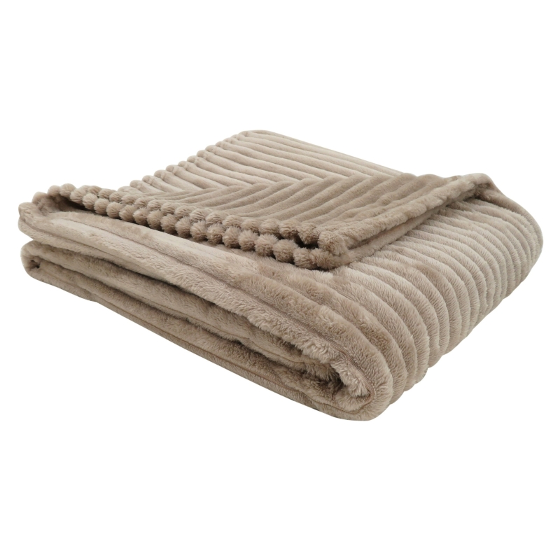 Monarch 60" x 50" Ultra Soft Ribbed Style Throw Blanket - Beige