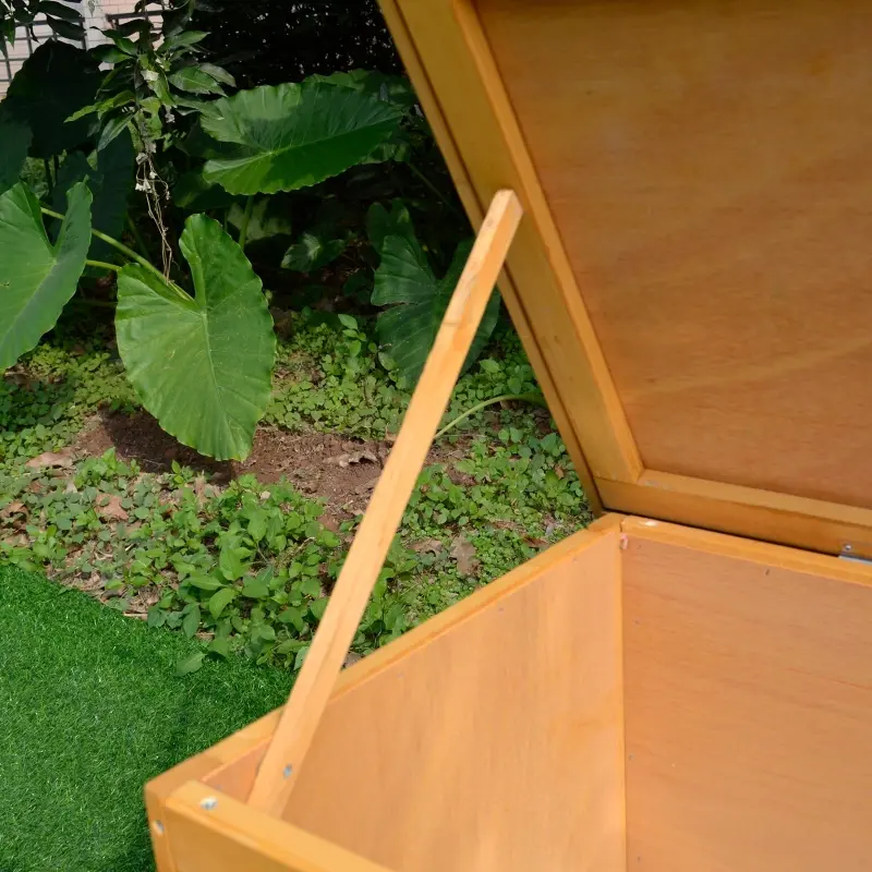 PawHut Wooden Rabbit Hutch Bunny Cage with Openable Waterproof Roof, No Leak Tray Sturdy Fir Wood Build for Indoor/Outdoor