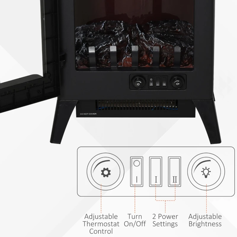 HOMCOM 23" Electric Fireplace Heater, Fire Place Stove with Realistic LED Flames and Logs and Overheating Protection, 750W/1500W, Black