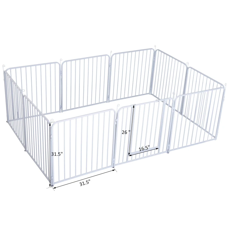 PawHut Heavy Duty Foldable Pet Playpen Portable Pet Product w/ Door Metal White