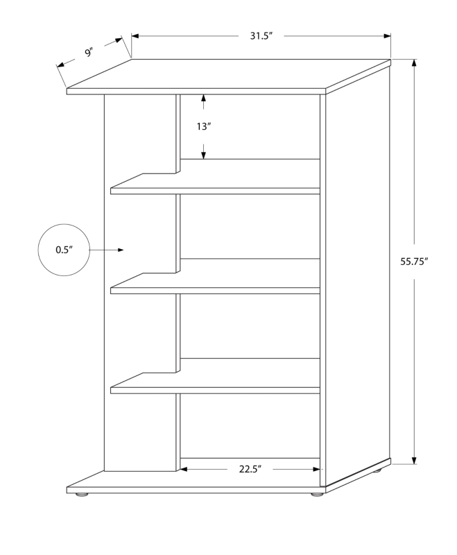 Monarch 56" Contemporary Reclaimed Wood-look 4-Shelf Adjustable Bookshelf - White