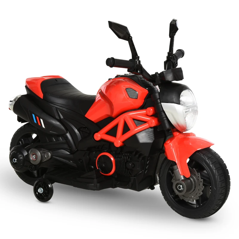 Aosom 6V Kid Electric Motorcycle Battery Powered With Training Wheels W/ Music Headlight For 3 - 8 Years Old Kids Red