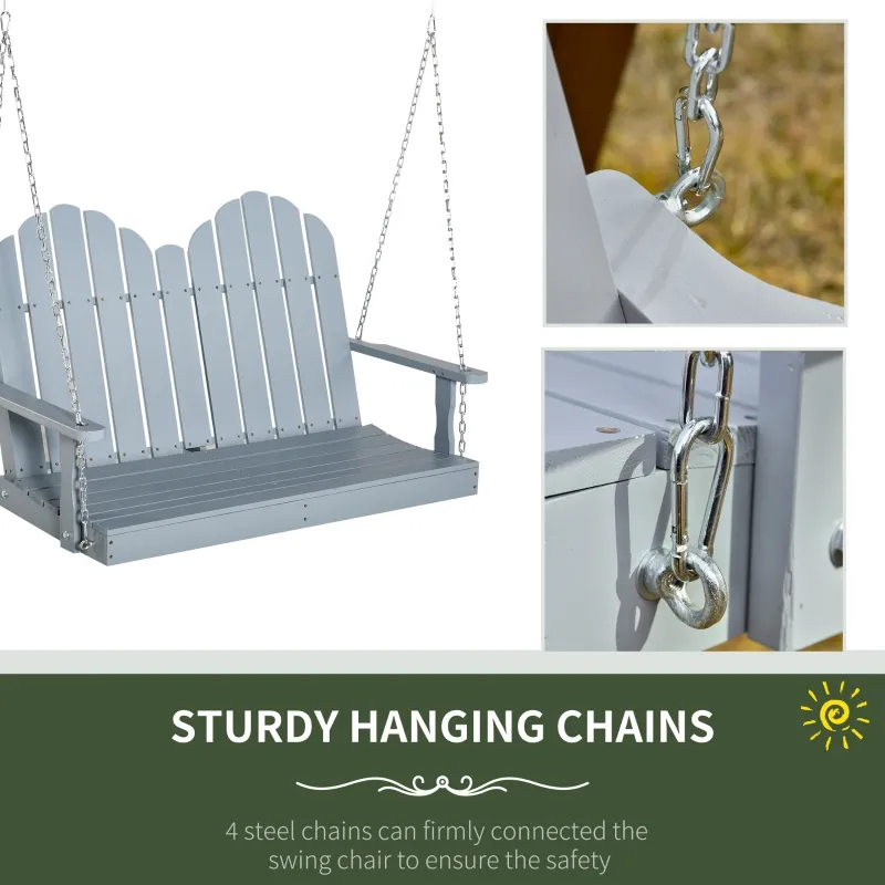 Outsunny 47'' 2-Seater Hanging Porch Swing, Outdoor Patio Swing Bench with Wooden Build, Water-Fighting Protection, & Classic Style, 440 lb Weight Capacity, Grey