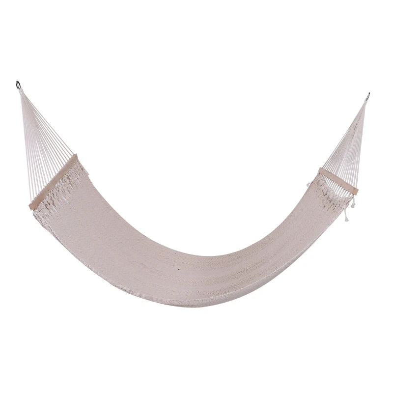 Outsunny Double Hammock Outdoor 2 Person Wide Swing Bed Portable Camping Sun Lounger w/ Wood Spreader Bar Cream