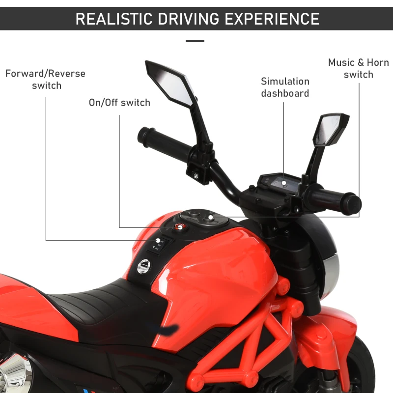 Aosom 6V Kid Electric Motorcycle Battery Powered With Training Wheels W/ Music Headlight For 3 - 8 Years Old Kids Red