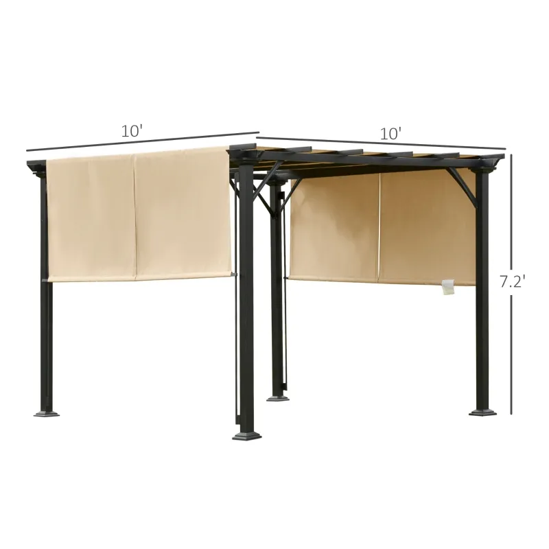 Outsunny 10' x 10' Outdoor Patio Gazebo Pergola with Retractable Canopy Roof, Steel Frame with Stakes & Unique Design(m-3)