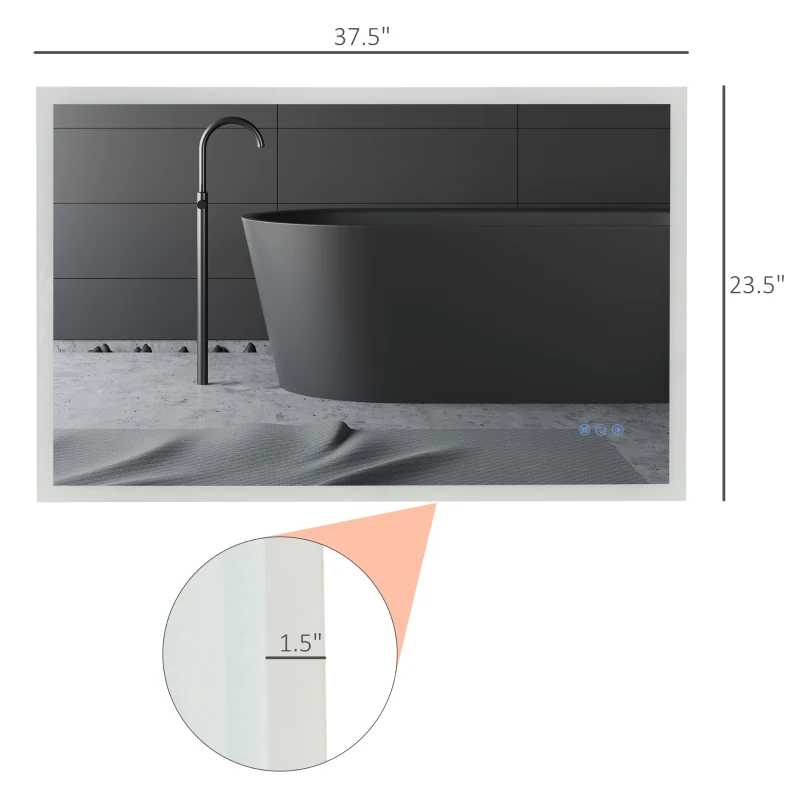 kleankin 24"x38" LED Bathroom Horizontal/Vertical Mirror with Defogging Function, and 3 Color White Temperatures