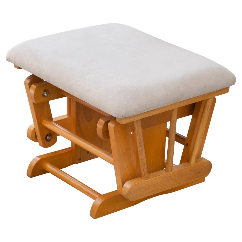 HOMCOM Indoor 2 Piece Glider & Ottoman Adjustable Reclining Function with Rubber Wood Base and Cushion, Wood/Cream White