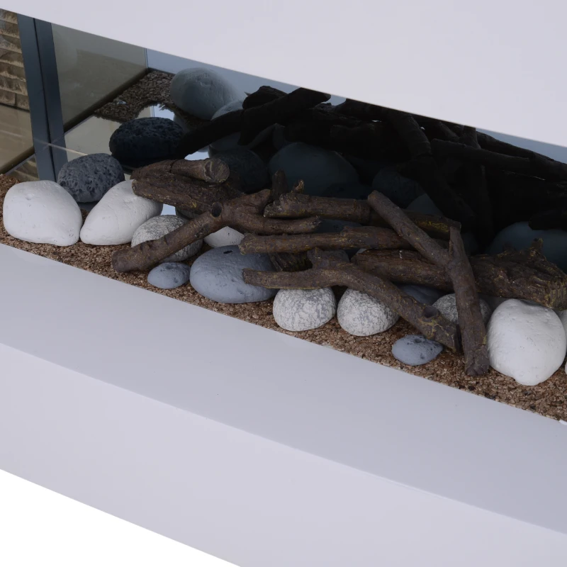 HOMCOM Wall Hanging Electric Fireplace Wood Mantle Mounted Home Heater 750W/1500W Stone Log Flame Stove w/ Remote Control White