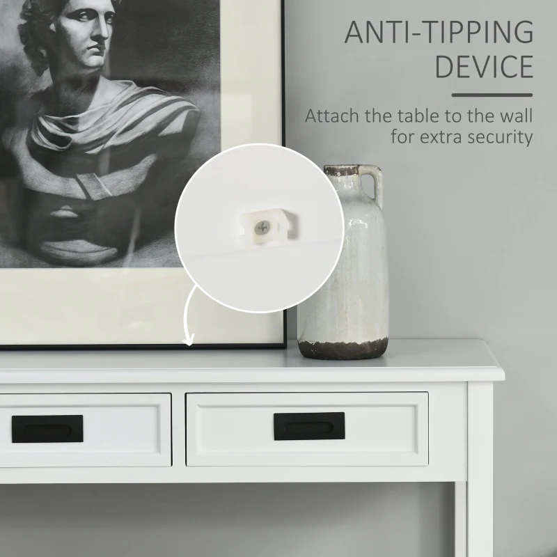 HOMCOM Console Table with 2 Storage Drawers and Open Shelf, Modern Sofa Table for Hallway, Living Room, or Bedroom, White