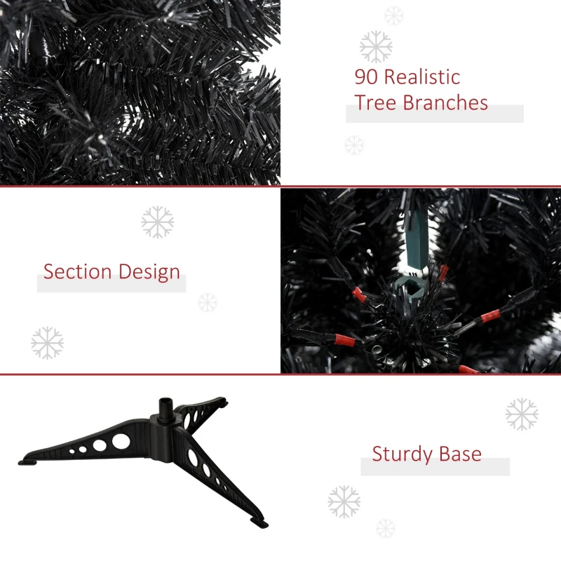 HOMCOM 3ft Artificial Christmas Tree Unlit Douglas Fir with Realistic Branches and 90 Tips, Black Halloween Style Holiday Decoration