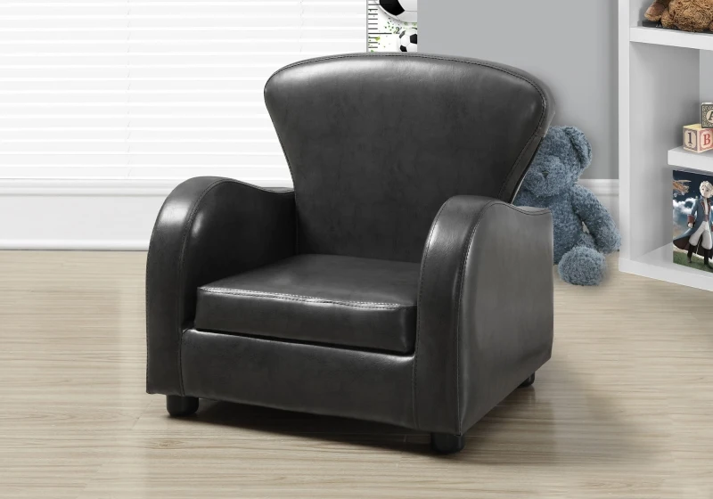 Monarch Kids' Padded Upholstered Leather-Look Accent Arm Chair - Charcoal Grey