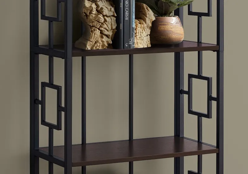 Monarch 62" H Transitional Decorative Metal 4-Tier Corner Etagere Bookcase - Espresso / Black Metal