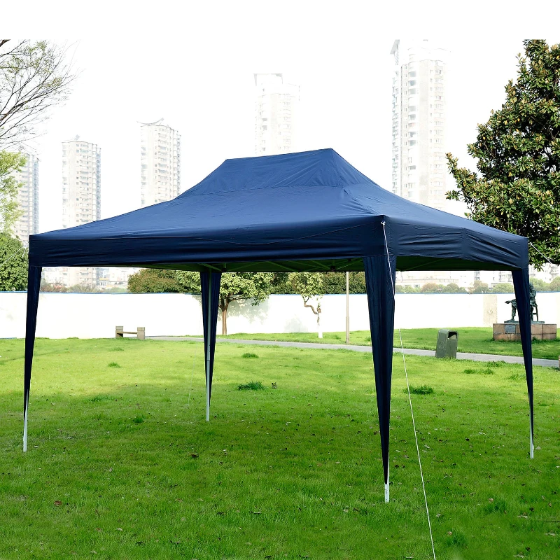 Outsunny 10’x15’ Outdoor Pop Up Party Tent Folding Wedding Gazebo Canopy with 4 Removable Sidewalls (Blue)