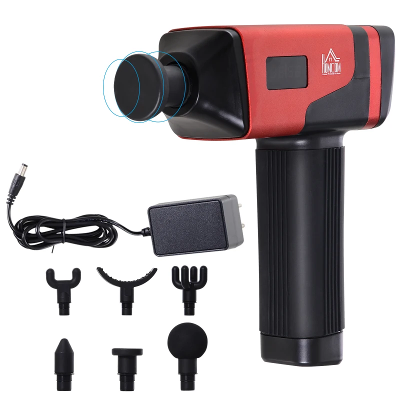 HOMCOM Handheld Massaging Gun Deep Tissue Muscle Massager  Super Quiet (20 Speed and 6 Heads)  with Travel Case