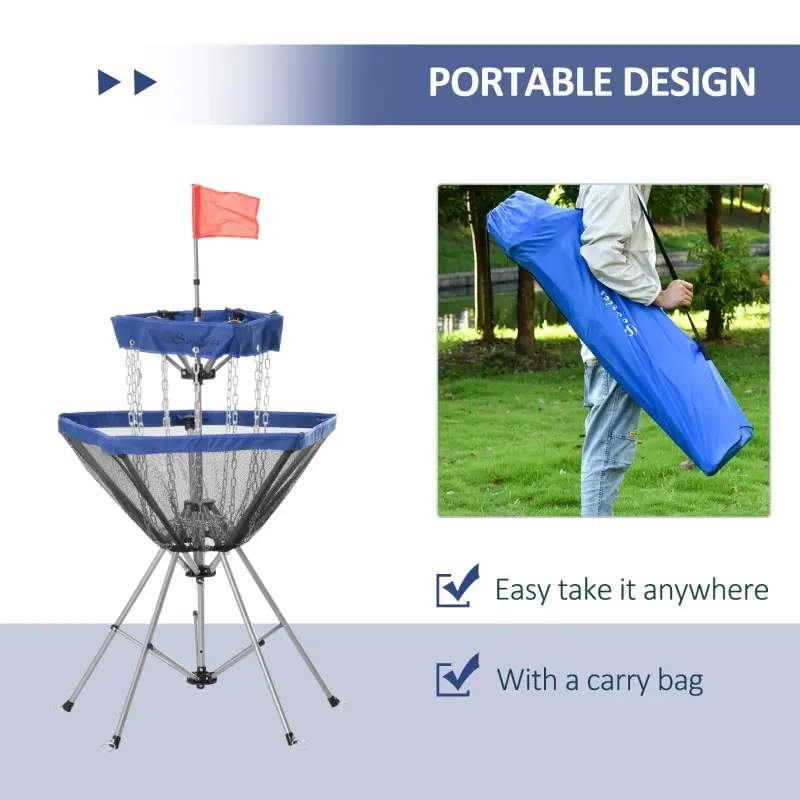 Soozier Portable Disc Golf Basket Target with 12-Chain, Easy Carry Bag, Dark Blue