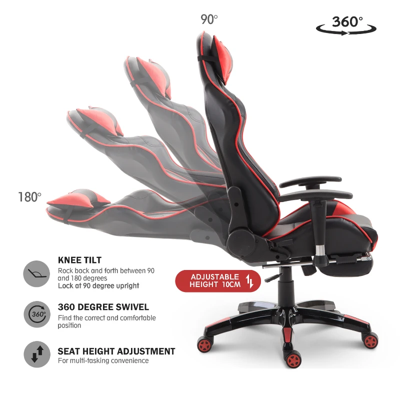 HOMCOM High Back Gaming Office Chair Bucket Seat with Retractable Footrest Racing Style Adjustable Swivel Recliner Red