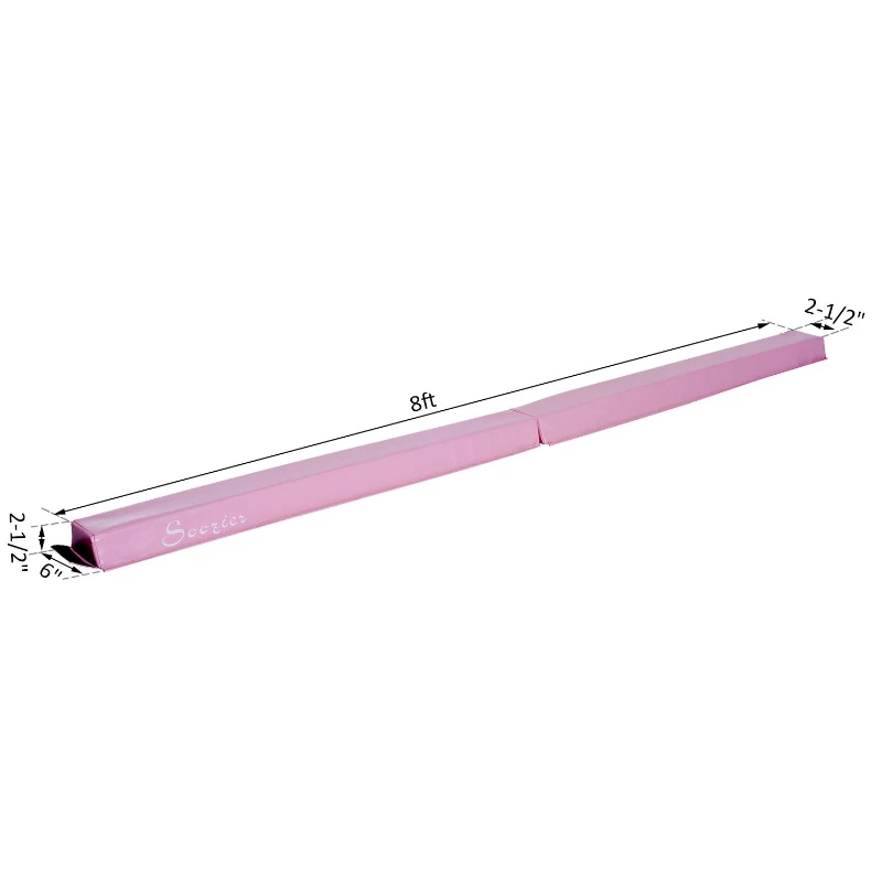 Soozier 8FT Folding Floor Balance Beam Foam Gymnastic Training Low Height Beam for Kids Home Gym Pink