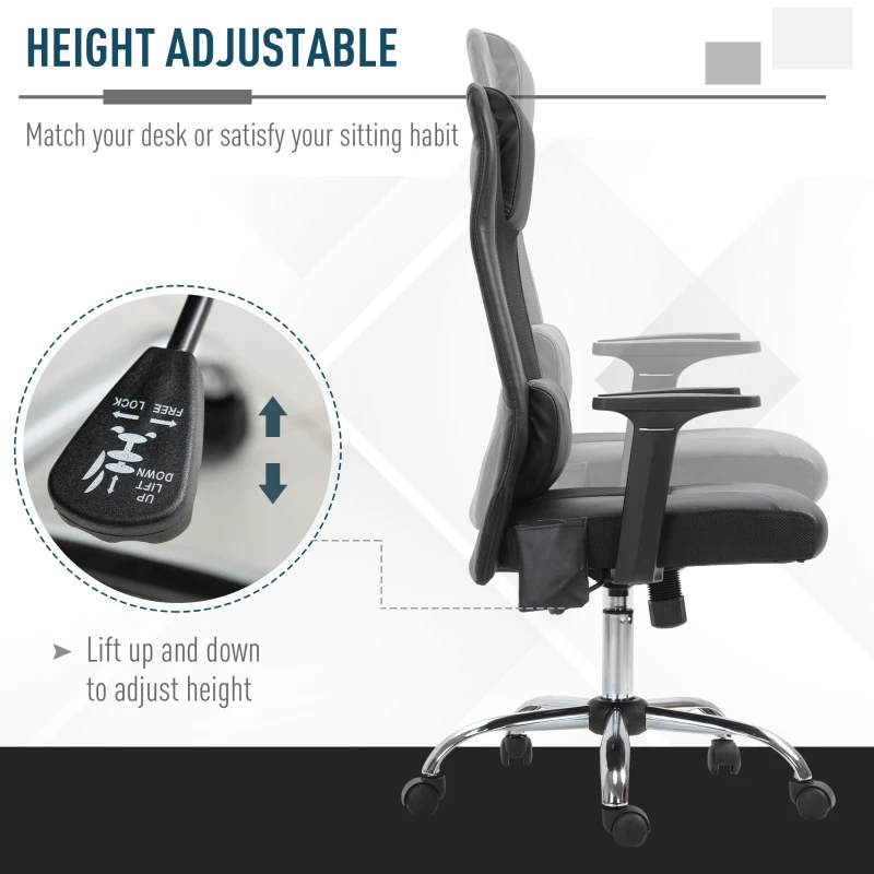 Vinsetto Mesh Office Chair with Rechargeable Electric Vibration Massage Lumbar Rocking, with Pillow, Wheels - Black