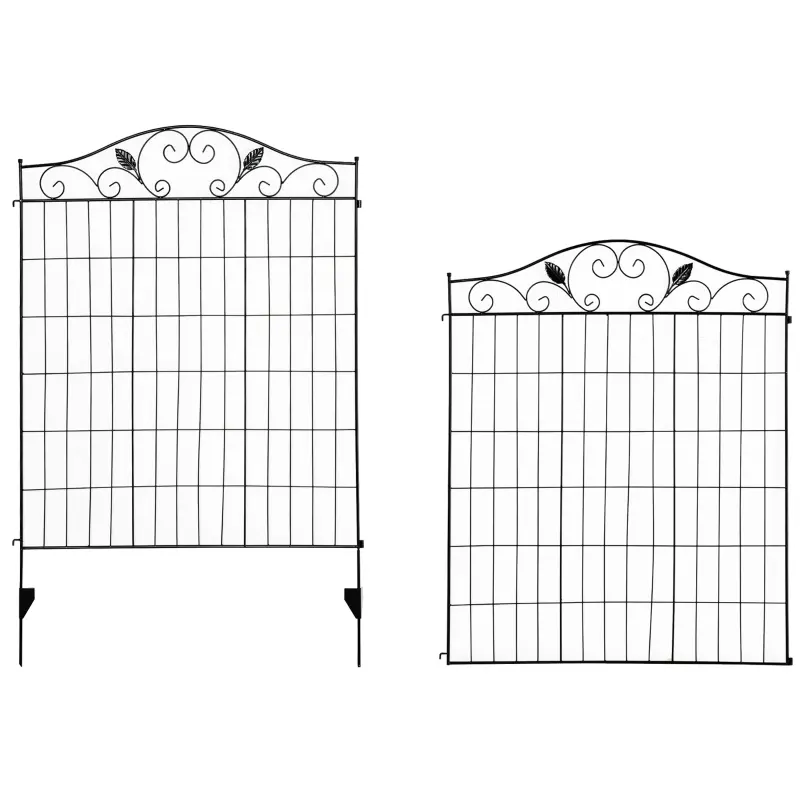 Outsunny Decorative Garden Fencing, 4 Panel Steel Wire Frame Outdoor Barrier, Enhances Backyard Privacy