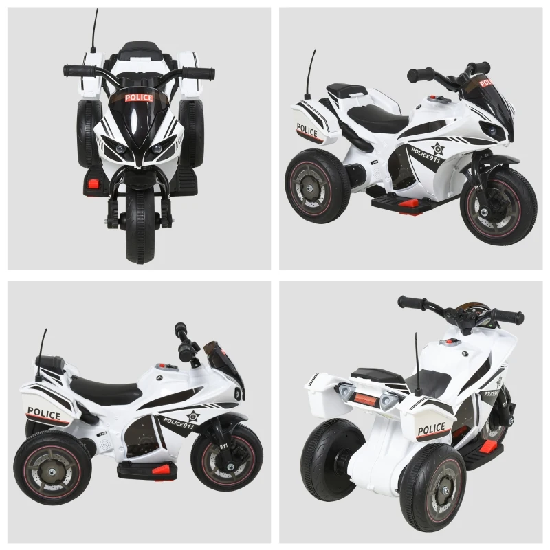 Aosom Kids Electric Pedal Motorcycle Ride-On Toy 6V Battery Powered w/ Music Horn Headlights Motorbike for Girls Boy 18-36M - White