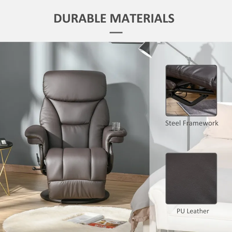 HOMCOM Manual Recliner, Swivel Lounge Armchair with Side Pocket, Footrest and Cup Holder for Living Room, Brown