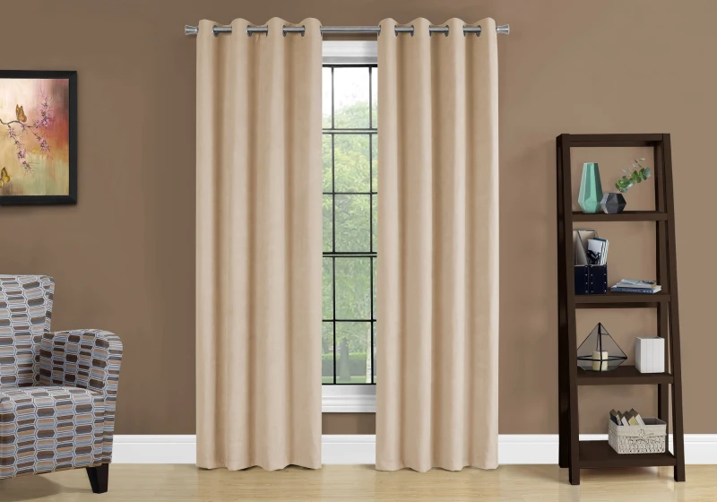 Monarch 54" x 84" Room Darkening Washable Micro Suede Curtain Panels (Set of 2) - Beige