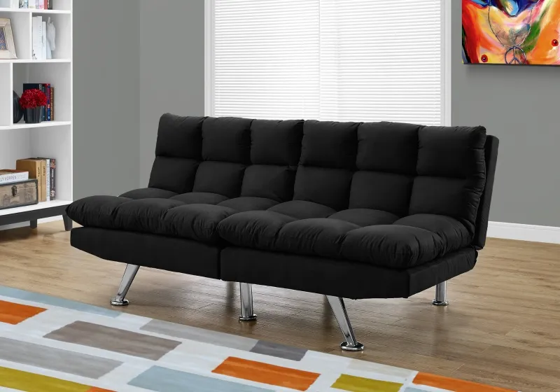 Monarch Split Back Micro-Suede Convertible Sleeper Sofa - Black