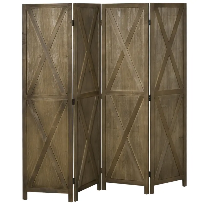 HOMCOM 4 Panel Folding Room Divider, 5.5ft Tall Freestanding Paulownia Wood Wall Divider Panels for Indoor Bedroom Office, Brown