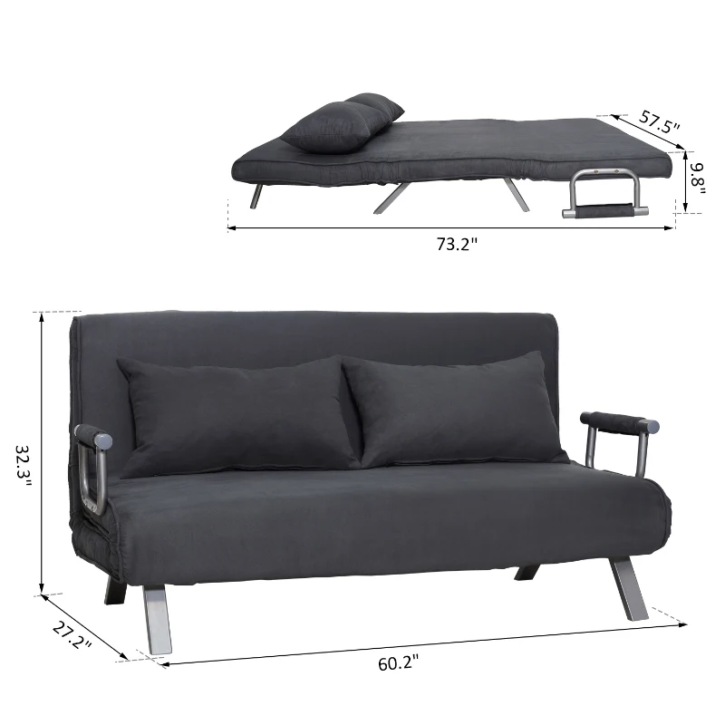 HOMCOM Convertible Double Sleeper Sofa Bed W/ 5 Backrest Position Folding Loveseat