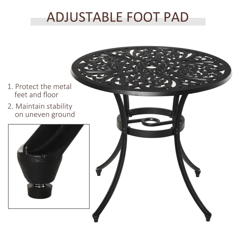Outsunny Φ34" Outdoor Patio Garden Table with Unique Floral Design, Aluminum Material, & 1.75" Umbrella Hole
