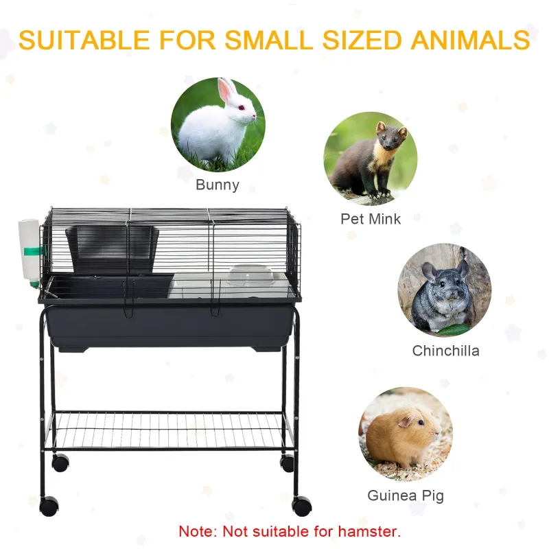 PawHut Two-Story Small Animal Cage Removable from Stand, Pet Habitat with Shelf & Wheels, 33" x 18.5" x 35", Charcoal Gray