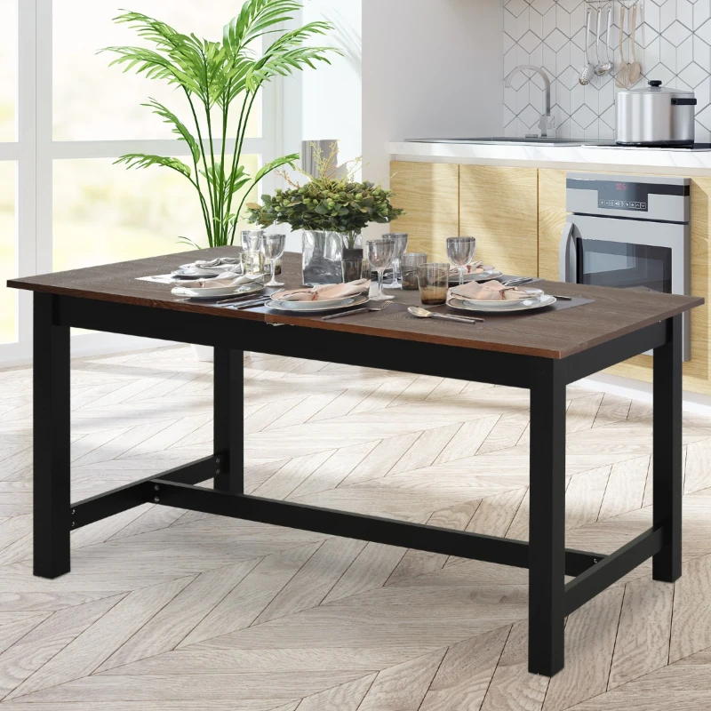 HomCom Expandable Folding Kitchen Dining Table with Elegant Natural Wood Design & Sturdy Construction - Walnut