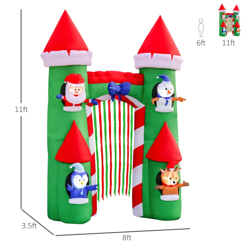 HOMCOM 11 ft LED Lit Inflatable Christmas Arch, Outdoor Holiday Light Yard Display with Santa Claus, Snowman, Reindeer, Gingerbread Man and Penguin