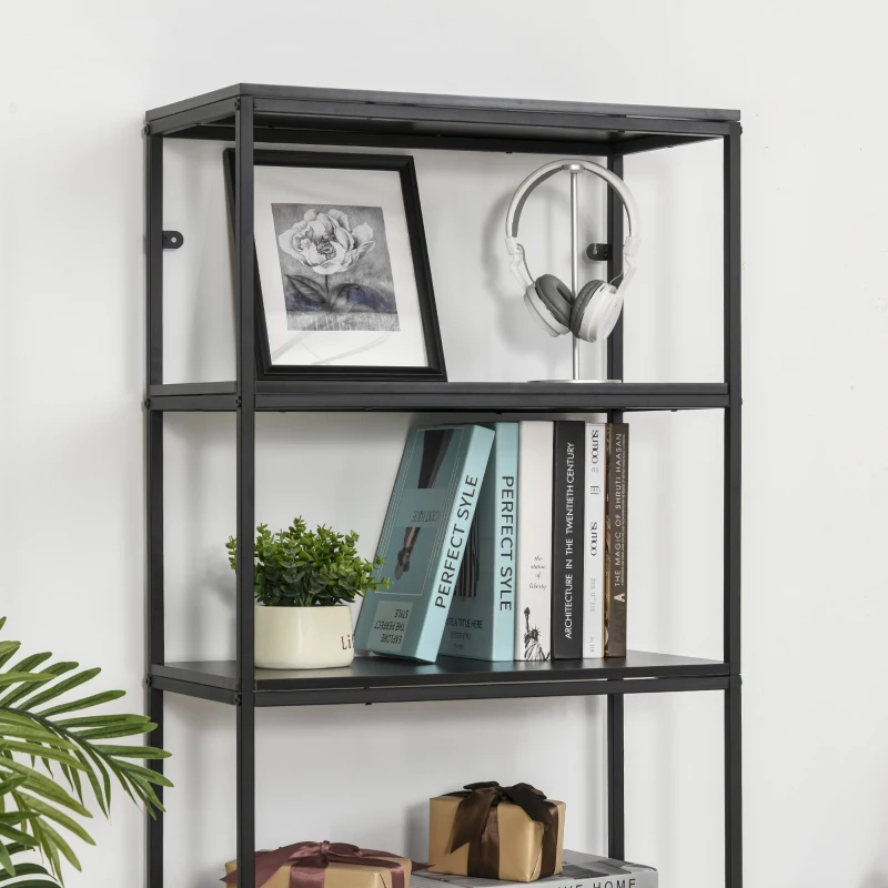 HOMCOM Modern 7 Tier Bookshelf Bookcase Utility Storage Shelf Organizer for Home Office with Display Rack Metal Frame, Walnut