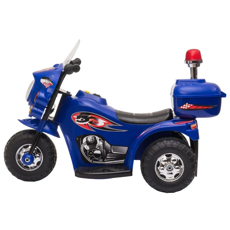 Aosom 6V Kids Motorcycle Dirt Bike Electric Battery-Powered Ride-On Toy Off-road Street Bike with Music & Horn Buttons, Stable 3-Wheel Design, & Rear Storage Space, Blue