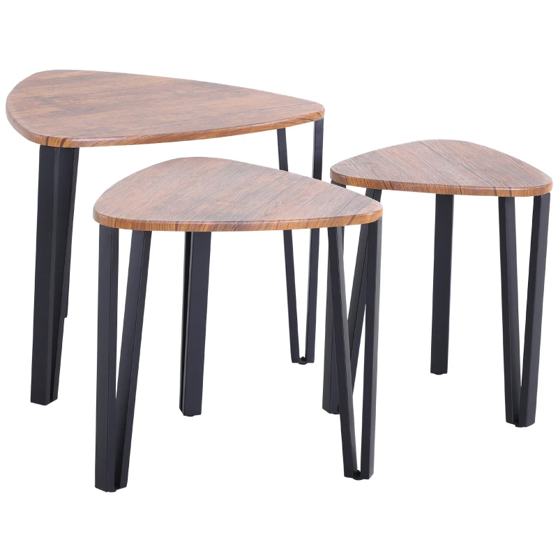 HOMCOM Industrial 3 PCs Stacking Nesting Table Coffee Table Set Walnut Color