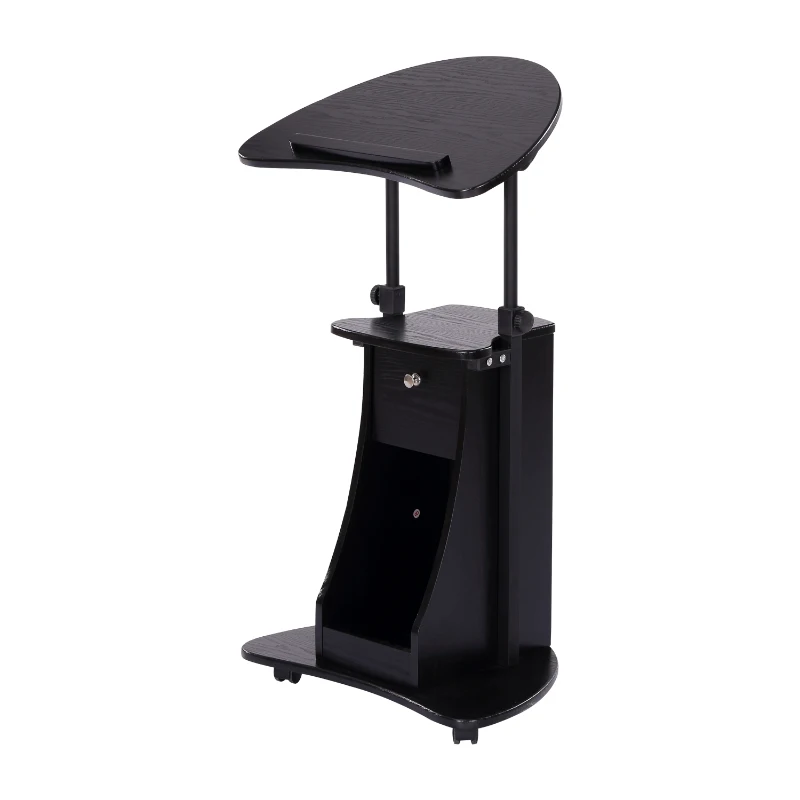 HOMCOM Deluxe Height Adjustable Rolling Laptop Cart Presentation Stand with Tilt Table Top and Storage Black