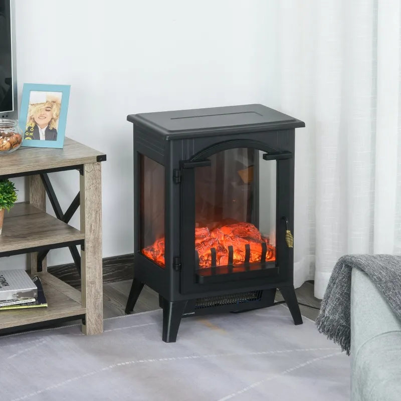 HOMCOM 23" Electric Fireplace Heater, Fire Place Stove with Realistic LED Flames and Logs and Overheating Protection, 750W/1500W, Black